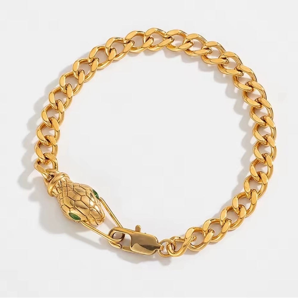 Serpenti Green Eyes Snake 18K Gold Stainless Steel Waterproof Chain Bracelet